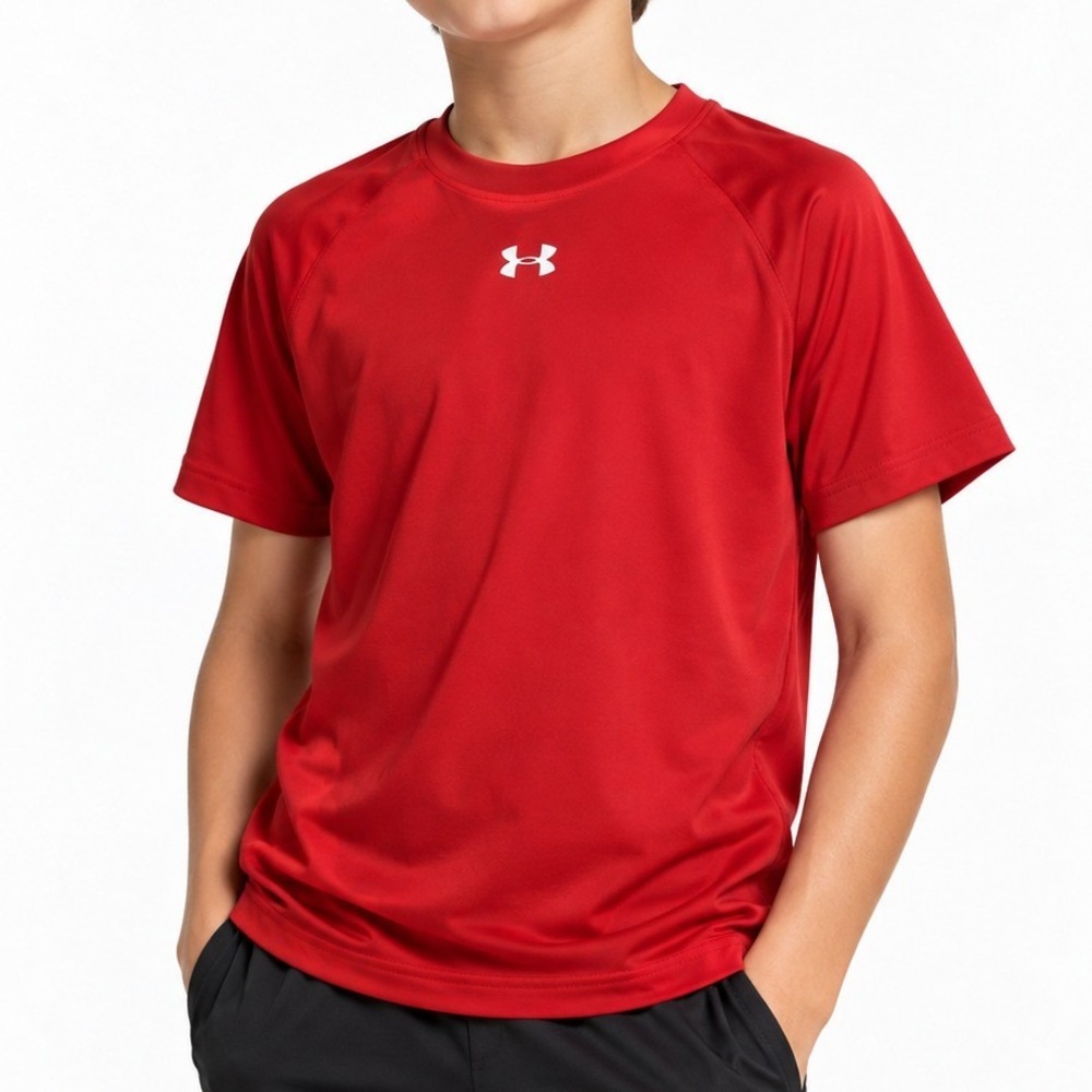 Under Armour Boys T-Shirt Red Youth M Short Sleeve Athletic Performance Tee
